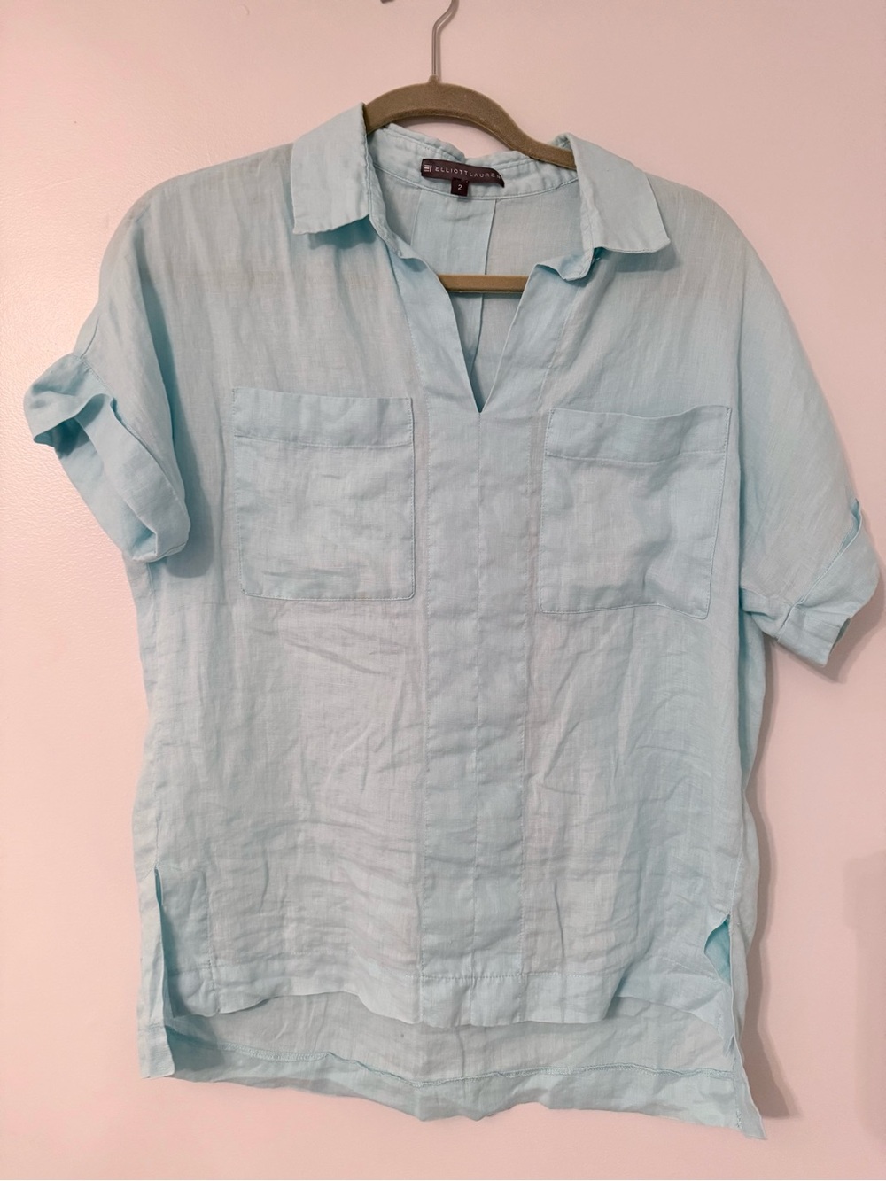 Elliott Lauren Light Blue Short-Sleeve Linen Shirt